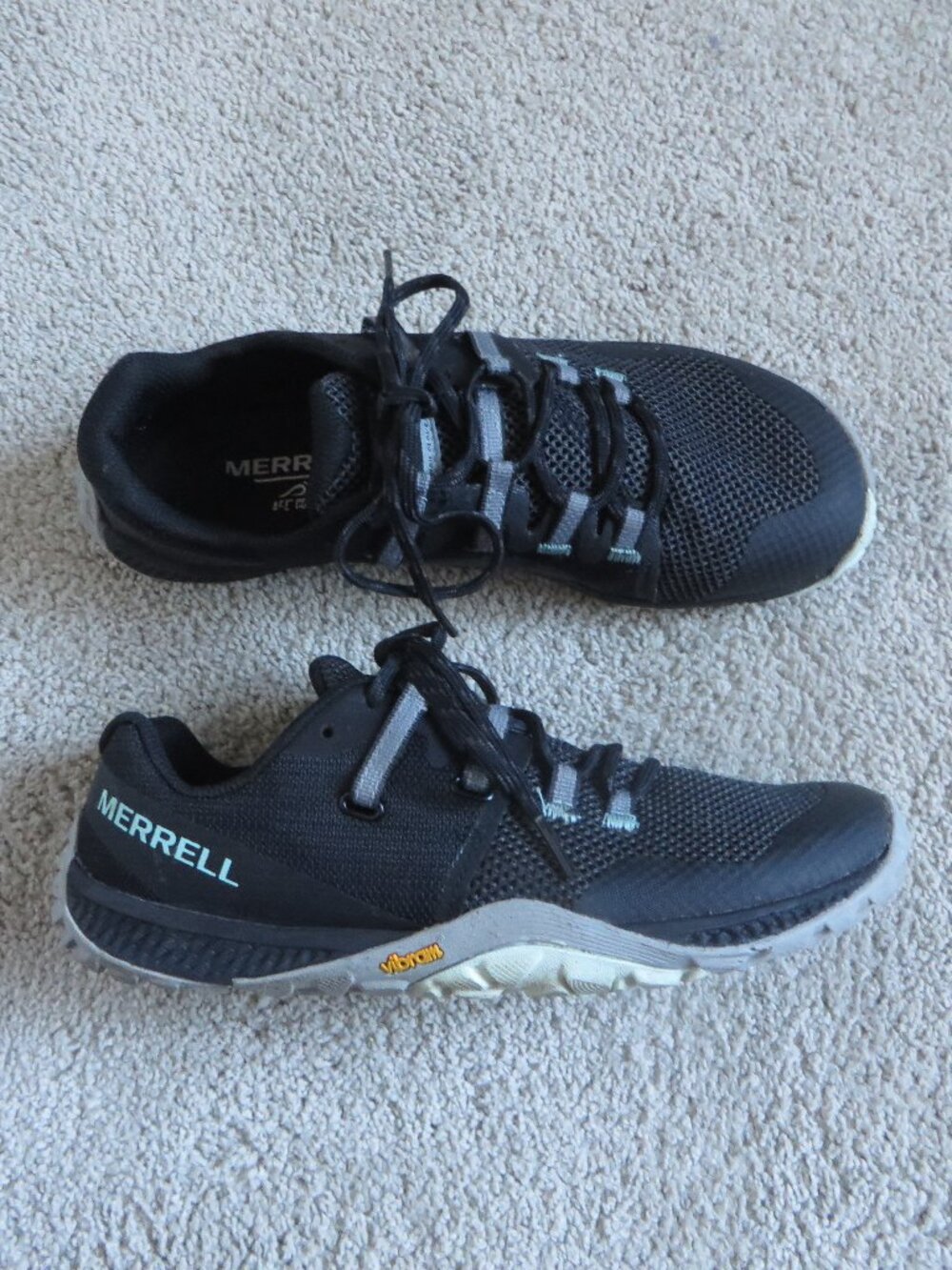 Merrell/Vibram womens trail glove 6 barefoot shoes size 8 black/blue #J135384